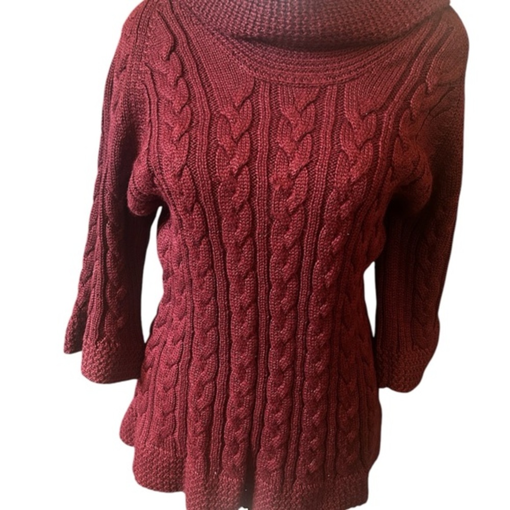 NWOT COLDWATER CREEK burgundy cable knit cowl neck sweater - size L